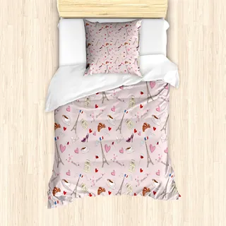 ABAKUHAUS Paris Mantele, Französisch Flagge Beliebte, Milbensicher Allergiker geeignet mit Kissenbezügen, 135 cm x 200 cm - 80 x 80 cm, Rose - Rosa