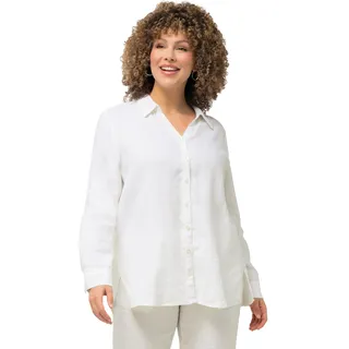Ulla Popken Damen große Größen Übergrößen Plus Size Bluse, Leinen, offener Kragen, Langarm Offwhite 54+ 794882200-54+