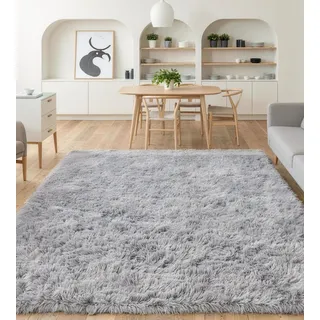 ROHATIM Teppich Wohnzimmer 200 x 300 cm grau Waschbar Rutschfester Hochflorteppich Kinderzimmer Schlafzimmer Flauschiger Teppiche