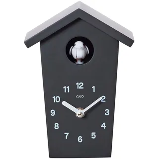 Cuco Clock Mini Kuckucksuhr modern 17 x 12,4 x 9cm Schwarz Holz | Moderne Schwarzwalduhr, Kuckucksuhren ohne Pendel zum Hinstellen, Quarzuhrwerk mit Kuckucksruf, Nachtabschaltung für Kinder