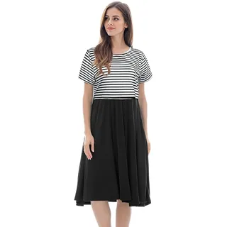 Aolso Damen Umstandskleid, Kleider für Schwangere, Umstandskleid Kurzarm, Maxi Umstandskleider Flexibles Design, Lässiges Kurzarm Stillkleid, Marineblau-M