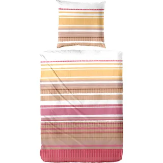 Primera Perkal-Bettwäsche Summer Stripe gestreift Rot 155 x 220 cm + 80 x 80 cm