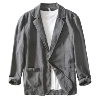 Icegrey Sakko Herren Baumwoll Leinen Schalkragen Anzugjacke | Regular Fit 2 Knopf Jacke für Hochzeit Freizeit