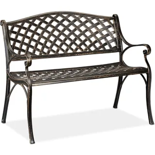 Relaxdays Gartenbank, Garten & Balkon, 2-Sitzer, antikes Design, Aluminium Sitzbank, HBT: 82x102x60 cm, schwarz-bronze