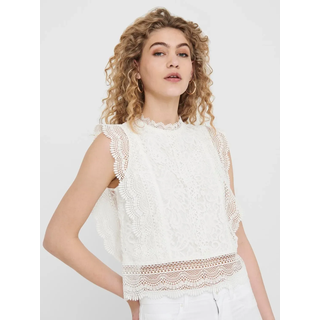 Spitzenshirt ONLY "ONLKARO – Spitzentop mit Stehkragen für elegante Looks", Damen, Gr. XS, weiß (cloud dancer), Web, Obermaterial: 44% Nylon, 37% Baumwolle, 17% Viskose, 2% Lyocell, unifarben, kurz, hoch geschlossener Ausschnitt, Shirts Spitzenshirt, regular fit, feminin, Web, Materialmix, hochgeschlossen