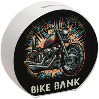 speecheese Spardose Chopper-Motorrad mit Spruch Bike Bank | Glänzender Metallglanz Chrom-Auspuff Custom-Bike Highlight Sparen im Zweirad-Stil
