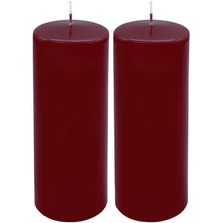 Laternen Kerze 21 x 7 cm bordeaux unparfümiert - 2er Set | XL Stumpenkerze, 80 Stunden Brenndauer, Weihnachten Tisch Deko, Blockkerze Zylinderkerze Säulenkerze