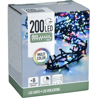 200 LED Lichterkette in bunt - 4m / 2 cm Lampenabstand - Timer / Funktionen / Außen - Bunt