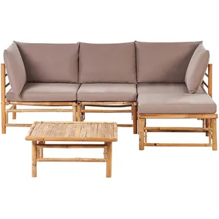 Beliani Lounge SET 4-Sitzer Bambusholz hellbraun 3-teilig Auflagen taupe Cerreto , Taupe , Holz , Gartenmöbel, Gartengarnituren, Gartenmöbel-Sets
