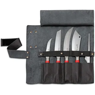 F.DICK Leder-Rolltasche Red Spirit (5-teilig, schwarz, Inhalt: Ausbeinmesser, Tanto, Zerlegemesser, Kochmesser, Büffet-Pinzette) 8176800-01