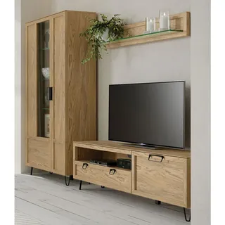 Feldmann-Wohnen Wohnwand Limbo Eiche Artisan 3-teilig , Braun , Holz , 10 Fächer , 1 Schubladen , Rechteckig , 255x200x42 cm , Wohnzimmer, Wohnwände