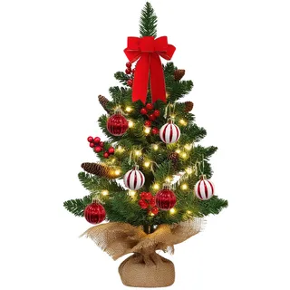 Künstlicher Weihnachtsbaum Klein 60cm mit 20 LED Beleuchtung | Tisch Weihnachtsbäume Geschmückt Weihnachten Deko für Küche Wohnstube Kinderzimmer Büro