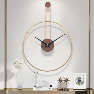 GANDDOBE Große dekorative Wanduhr für Wohnzimmer, Metall & Nussbaum Zifferblatt Home Decor Silent Non Ticking Lightweight Uhren für Schlafzimmer, Arbeitszimmer, Büro Dekorationen, 60cm, Gold