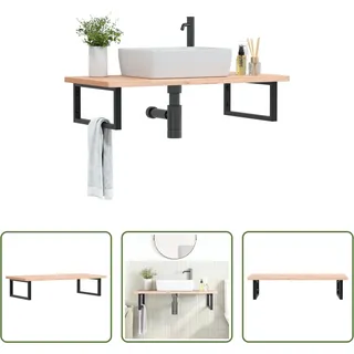 The Living Store Waschbeckenregal Wandmontage Stahl und Massivholz Buche - Braun