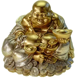 Kremers Schatzkiste XXL Glücksbuddha Spardose groß 18cm Deko Sparschwein Figur - Happy Happy Buddha als Geldgeschenk und Glücksbringer, Geschenkidee Geburtstag, viel Platz für Münzen und Scheine