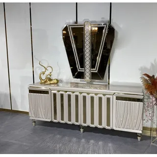 Sideboard Spiegel Esszimmer Design Luxus Möbel Lowboard Beige Kommode 2tlg - Beige