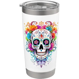 Halloween-Zuckerschädelblume Calavera Dia De Los Muertos Doppelwandiger Edelstahl-Thermobecher