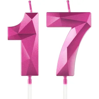 Yiran 3D Hot Pink Geburtstagskerzen,Geburtstagskerzen Zahlen 17,Kuchendeko Geburtstag,Geburtstagskerzen für Geburtstagsdeko,Kuchen Dekoration für Frauen Geburtstag Jubiläen Party ﻿