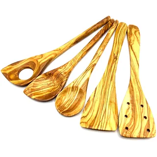 Kochbesteck-Set OLIVENHOLZ-ERLEBEN "aus naturbelassenem Olivenholz", braun (holzfarben), Massivholz, Kochbesteck-Sets, Kochbesteck-Set, Schonend zu Pfannen & Töpfen, geschmacksneutral