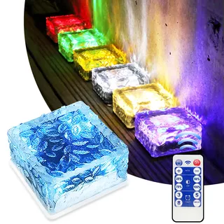 MEDOYOH 1er-Set Bunt Licht Solar Pflastersteine mit 12 Tasten Fernbedienung, 10x10x5CM On/Off Lichtsensor Wegbeleuchtung Wasserdicht Bodenstrahler Solar für Patio Garten Hof Weg Terrasse