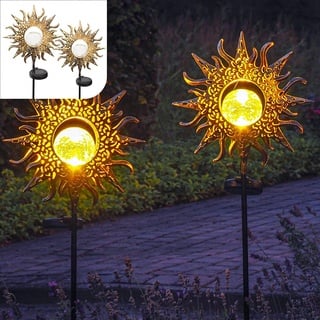 Gadgy Solarleuchten für Außen Garten Deko | Set 2 Gartenstecker Solar Sonne | Gartendeko Vintage | Orientalische | Fackeln für Draußen | Gartendekoration, Schwarz