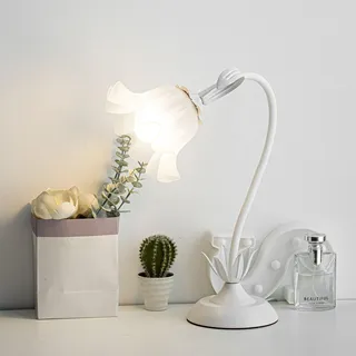 meibeileil Blumen Schreibtischlampe,Schwanenhals DIY Bogenlampe Schreibtischlampe Mädchen mit Acrylschirm,Dimmbar Leselampe Tischlampe Vintage,Dopamine Decor für Wohnzimmer,Schlafzimmer,Bettseite,Weiß