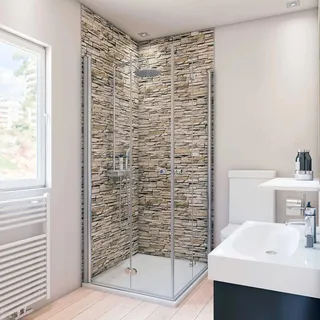 Breuer Duschrückwand Aluminium Hochglanzdekor 100 cm x 210 cm Mauer Optik Hell