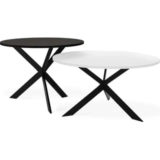 Couchtisch Set Lev - 2er-Set Beistelltisch Rund (Ø75/58 cm) - Wohnzimmertisch Industrial, Satztisch mit Metallgestell Schwarz - Kaffeetisch Modern - Weiß und Schwarz - Weiß