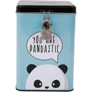 I-TOTAL® – Lustige Spardose mit Vorhängeschloss und Schlüssel, Sparbüchse aus Metall mit Verschluss (PANDASTIC)