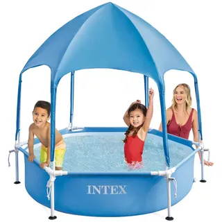 Intex Frame Pool mit Überdachung (183x38cm) mit Wassersprüher Kinderpool Planschbecken
