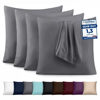 Utopia Bedding – 4er-Set Kissenbezüge – 45 x 45 cm – Oeko-TEX – Gebürstete Mikrofaser, 100% Polyester, mit Umschlagverschluss (Kissenfüllung Nicht enthalten), nur Kissenbezug – Grau