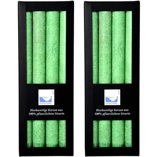 Kerzenfarm Hahn 8 Stearin-Stabkerzen - 8er Set (2x4 STK.) 22 x 250 mm | Hellgrün - pflanzliche Tafelkerzen Echtwachs