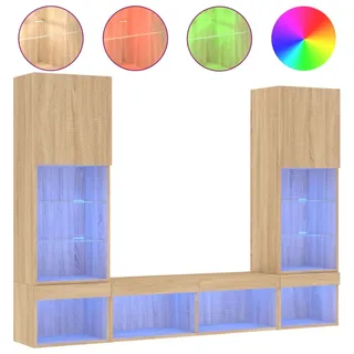 vidaXL 5-tlg. Wohnwand mit LED-Beleuchtung Sonoma-Eiche Holzwerkstoff - Braun