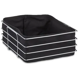 Relaxdays Brotkorb Metall, mit Stoffeinsatz, moderner Brötchenkorb, Frühstückskorb Edelstahl, HBT 10,5x23x23 cm, schwarz