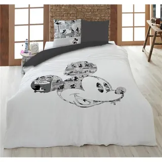 Disney Mickey Mouse Bettbezug Cartoon - Baumwolle 135x200cm - Weiß, Schwarz, Grau, Rot