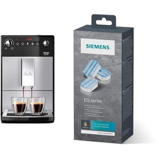 Melitta Purista - Kaffeevollautomat - flüsterleises Mahlwerk - Direktwahltaste - 2-Tassen Funktion - 3-stufig einstellbare Kaffeestärke - Silber/Schwarz (F230-101) & Siemens Multipack TZ80032A