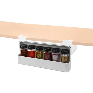 Wintem Set mit 2 ausziehbaren Gewürzregalen für die Küche, mit 6 Gläsern mit luftdichtem Deckel, platzsparend, verstellbar, für Hängeschränke und Böden, einfach zu montieren und zu reinigen