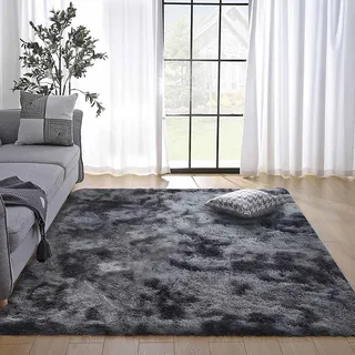 GISIONLARI Hochflor Teppich Wohnzimmer Shaggy Modern Teppich Schlafzimmer Flauschig Weich Teppiche für Schlafzimme Kinderzimmer (Schwarz grau, 160 x 200 cm)