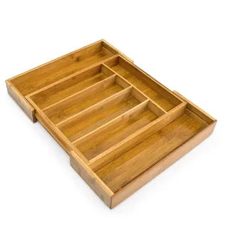 Relaxdays Besteckkasten Bambus 5 - 7 Fächer Breite 31,5 - 49 cm Braun