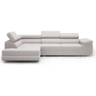 FEDVE Ecksofa Eckcouch Warton L Form Schlaffunktion Couch Bettkästen Wohnlandschaft Seite Links Cord-Möbelstoff Schmutziges weiß (Poso 100) - Creme, Weiß