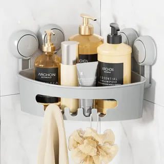 LEVERLOC Duschablage Ohne Bohren Ecke Saugnapf Dusche Organizer Große Kapazität Bad Organizer Ohne Bohren Badezimmer Zubehör für Shampoo Duschkorb Küche Organizer, Grau