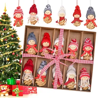 EYCLFY Weihnachtswichtel Anhänger Christbaumschmuck, 10er Set Weihnachtsengel Klein Figuren Weihnachtsbaumschmuck aus Stroh, Mini Wichtelmännchen Vintage Tannenbaum Basteln Deko Geschenk