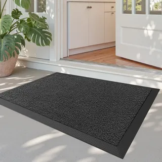 DEXI Fußmatte Außen, rutschfest, 50 x 80 cm, Grau | Schmutzfangmatte, pflegeleicht, wetterfest, wasserdichter Gummiboden, dünnes Design, für Eingang, Haustür und Terrasse