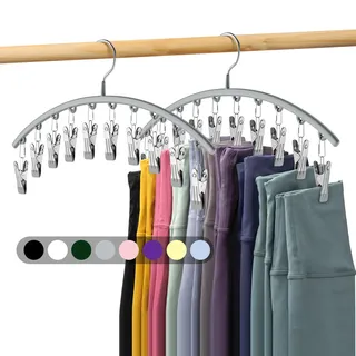 Volnamal Legging-Organizer für Schrank, Metall-Kleiderbügel mit Gummibeschichtung, 2er-Pack mit 10 Clips, platzsparender Hängeschrank-Organizer für Schrank-Organizer und Aufbewahrung, Grau