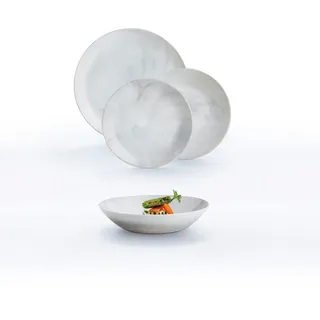 Luminarc Diwali Granit Marb Opal-Geschirrset, 18-teilig, für 6 Personen, Opal, mikrowellengeeignet, kühlschrankgeeignet, stapelbar