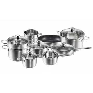 Kopf Topfset Josie, Edelstahl, Induktion, 14-teilig , Metall , Rund , breiter Schüttrand , Kochgeschirr, Töpfe, Topfsets