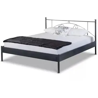 Metallbett Lena – 140 x 220 cm / schwarz-silber-gewischt