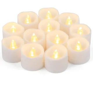 Yakpo 12 Stück warmweiße LED Teelichter mit Timer, batteriebetriebene, flammenlose, flackernde LED Kerzen mit Timerfunktion, große elektrische Votivkerzen für Party, Zuhause, Halloween Dekorationen