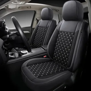 Autositzebezüge für BMW 2 serie F22 F23 | Set mit 2 | Hochwertiges Kunstleder (Skai) | CLS900 Serie | Zwart met wiite stiknaden - Schwarz