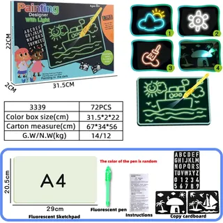 A4 A5 LED Leuchtbrett Graffiti Doodle Tablet Magic Draw mit Light-Fun Fluorescent Pen Educational Großspielzeug (1 Strich)
